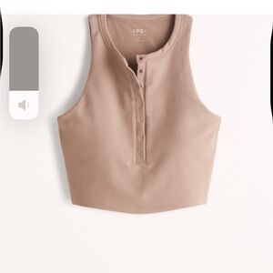 Abercrombie YPB sculptLUX Button Front Plunge Henley Slim Tank Brown Tan Small